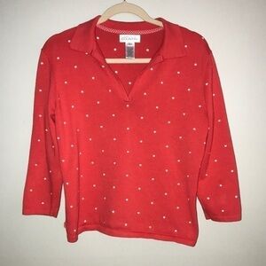 Jones New York Coral Polka Dot Summer Sweater Size Large​​​